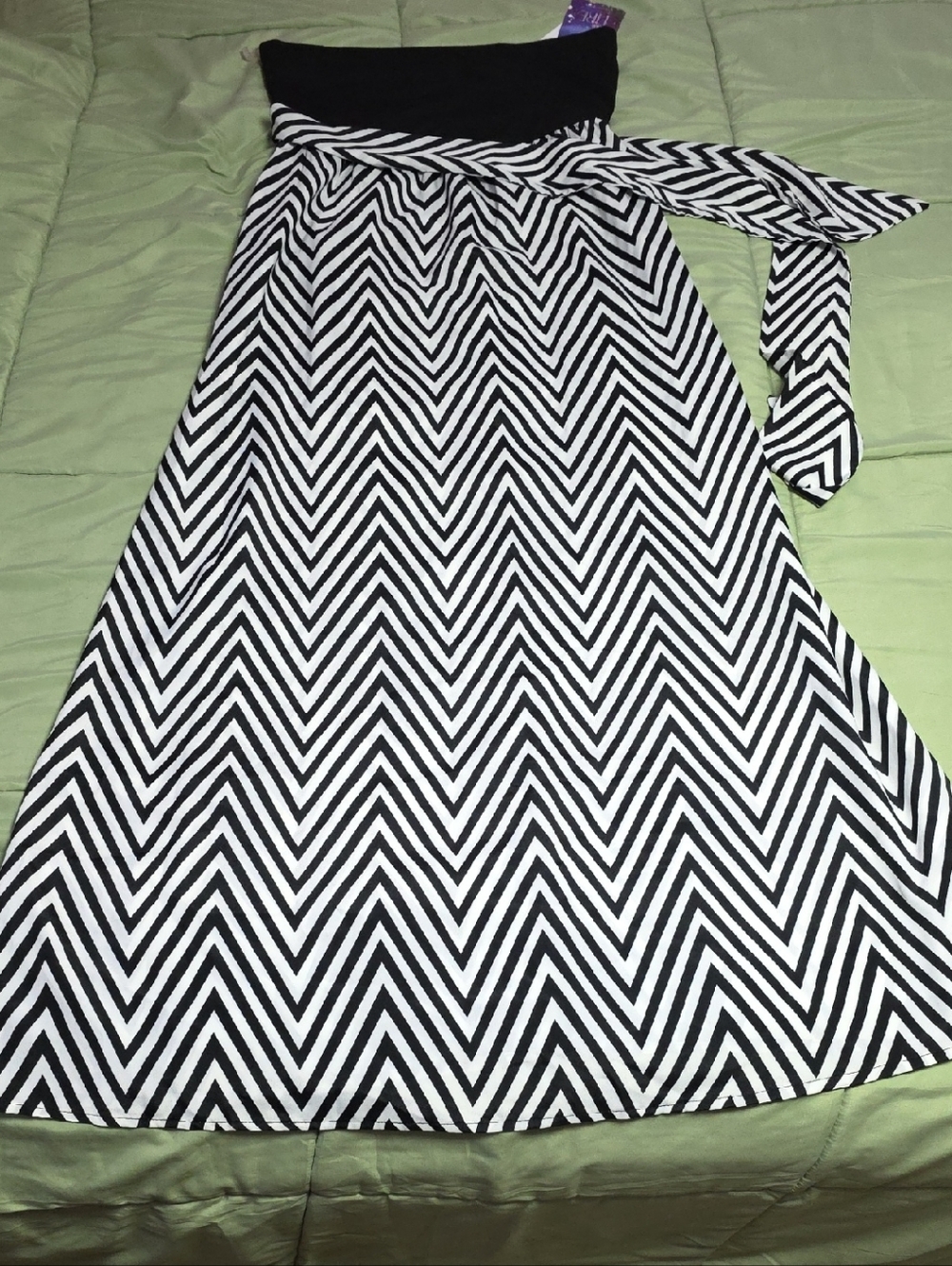 Love Fire Strapless Maxi Dress Chevron Pattern with Tie Front